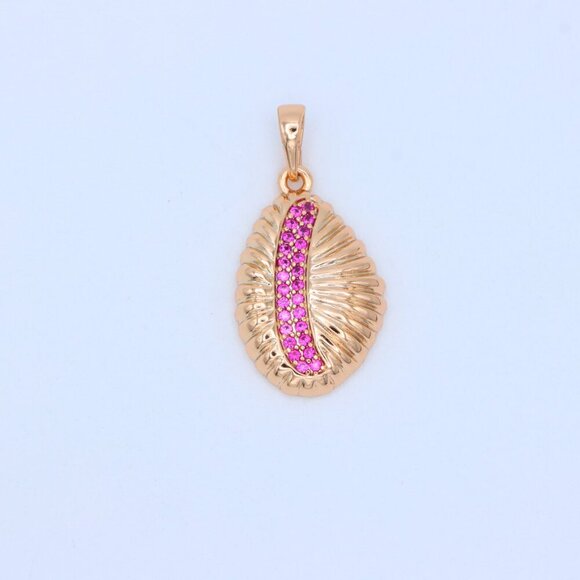 "Rose Gold Textured Pendant with Pink Stone Accent in Leaf Design, XPPT1490 - Picture 11 of 13